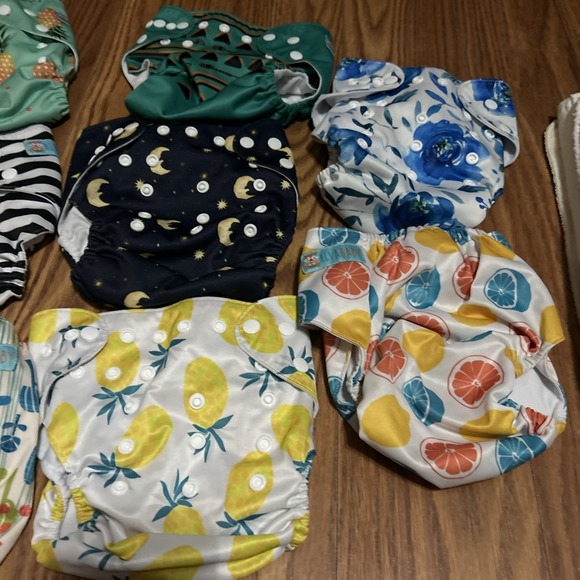 Alva Baby Reusable Pocket Covers Lot of 8 & 8 Thick Inserts Adjustable One Size - Picture 3 of 7